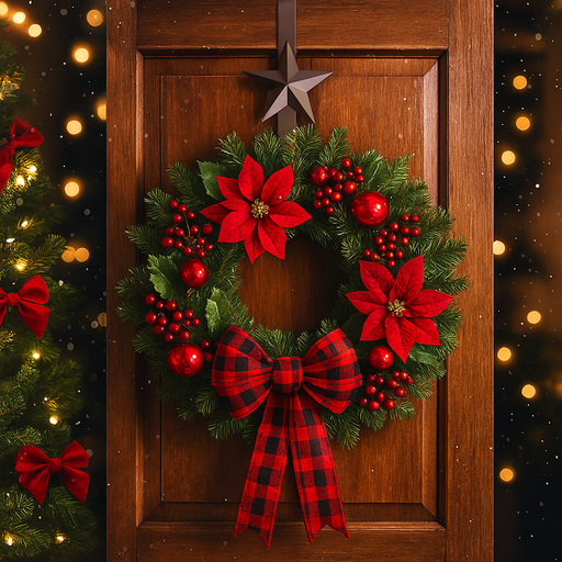 Metal wreath hanger with star detail, 37x10.5x6.5cm – fits over standard doors