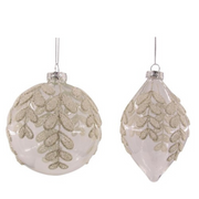 Ronis Clear Glass Ball & Finial with White Beading 10cm 2 Asstd – thumbnail