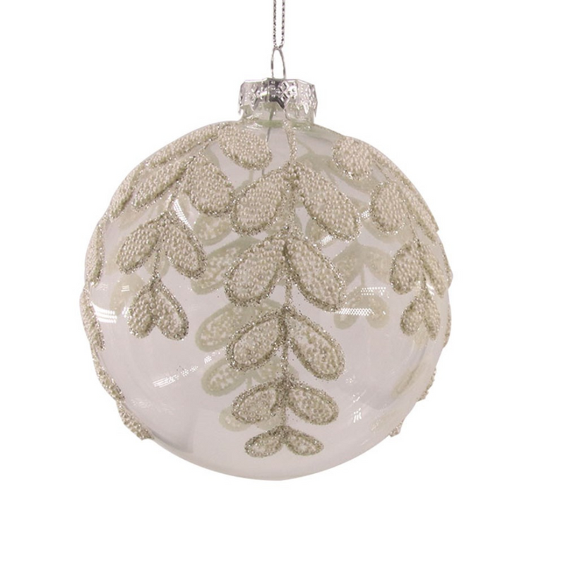 Ronis Clear Glass Ball & Finial with White Beading 10cm 2 Asstd