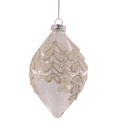 Ronis Clear Glass Ball & Finial with White Beading 10cm 2 Asstd – thumbnail
