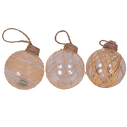 Clear Christmas Bauble with Raffia Detail – 8cm rustic ornament assorted in PDQ tray