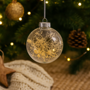 Clear Christmas bauble 8cm with delicate leaf decoration inside for nature-inspired holiday décor