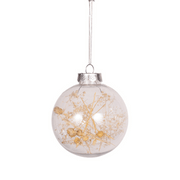 Clear Christmas bauble 8cm with delicate leaf decoration inside for nature-inspired holiday décor