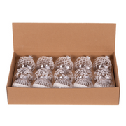 10cm clear shatterproof Christmas baubles with assorted white glitter snowflake and swirl designs