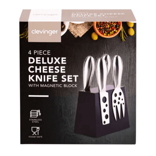 Ronis Clevinger Hobson 4 Piece Stainless Steel Cheese Knife Set with Magnetic Block