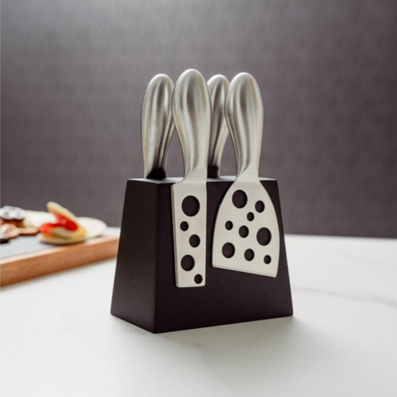 Ronis Clevinger Hobson 4 Piece Stainless Steel Cheese Knife Set with Magnetic Block