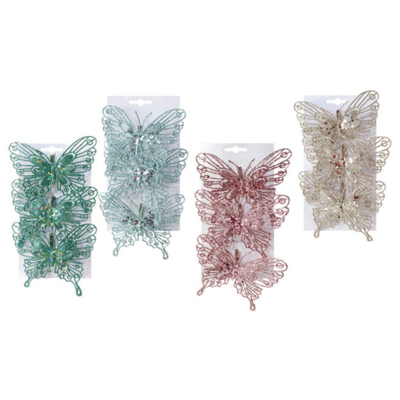 Ronis Clip Butterfly Glitter Wire 3pk Assorted