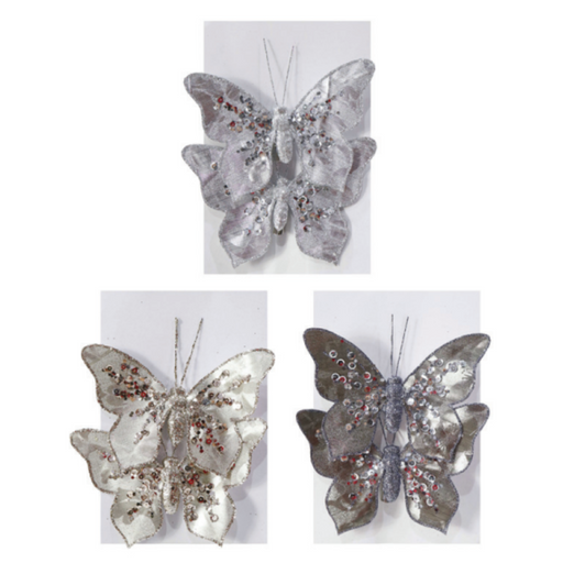 Ronis Clip Metallic Fabric Butterfly 2pk 16cm Assorted