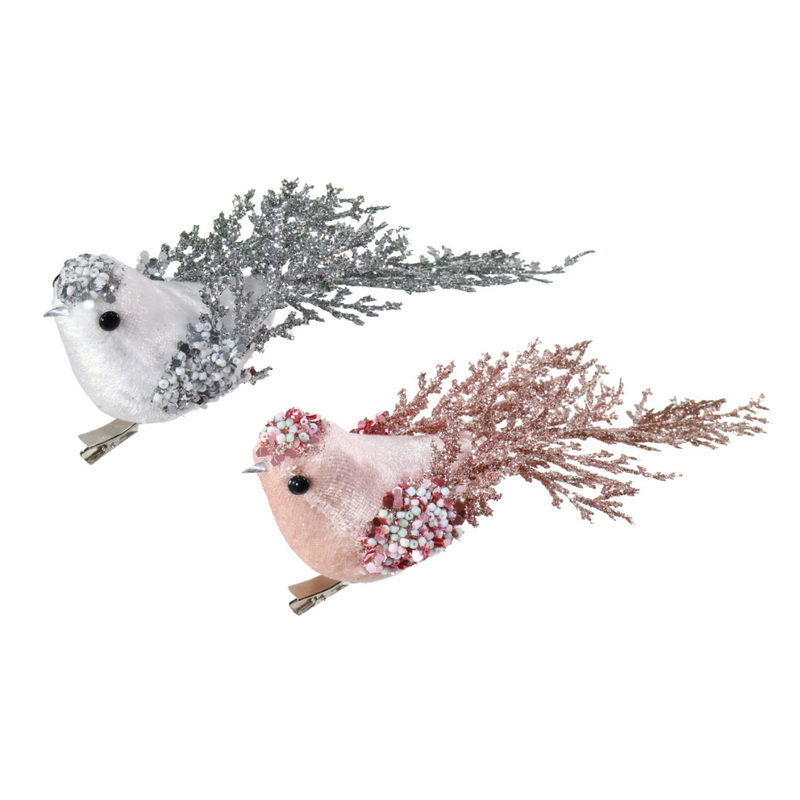 Ronis Clip Velvet Bird Glitter 21cm Assorted
