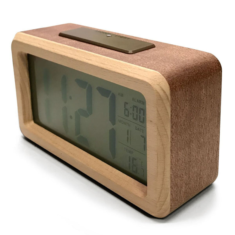Ronis Clock Checkmate Timber Multifunction Digital Alarm Clock 14x7.8x4.5cm Assorted