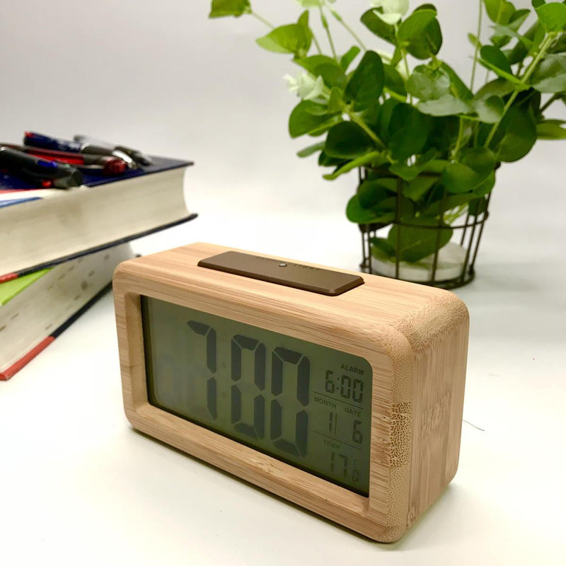Ronis Clock Checkmate Timber Multifunction Digital Alarm Clock 14x7.8x4.5cm Assorted
