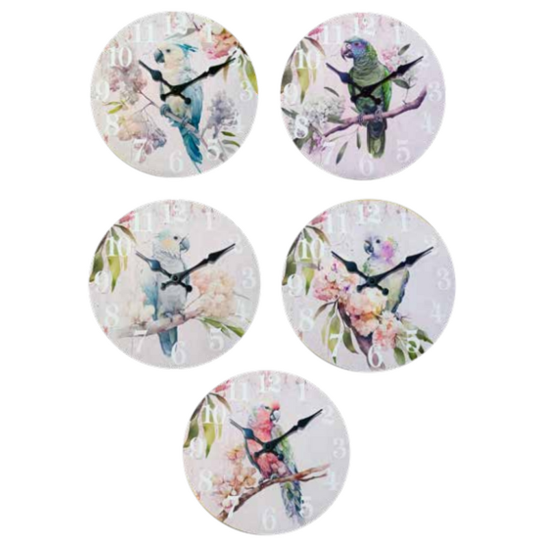 Ronis Clocks MDF Pastel Birds 29cmD Assorted