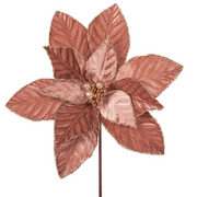 Artificial Coffee Velour Poinsettia with Copper Glitter – 29cm flower on 50cm stem Christmas decoration