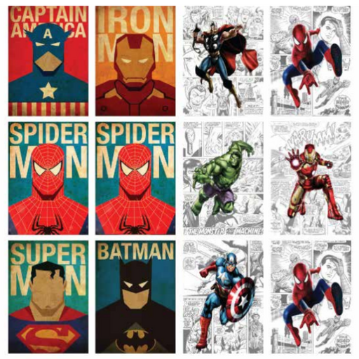 Comic Heroes canvas print 30x40cm assorted superhero-style pop art wall décor for kids and teen bedrooms