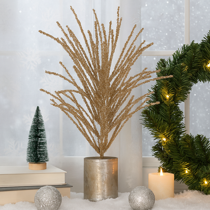60cm copper bead and glitter spray pick with shimmering finish for Christmas décor