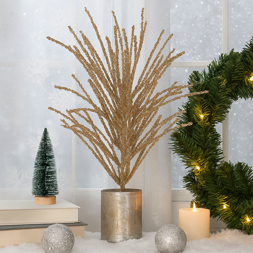 60cm copper bead and glitter spray pick with shimmering finish for Christmas décor