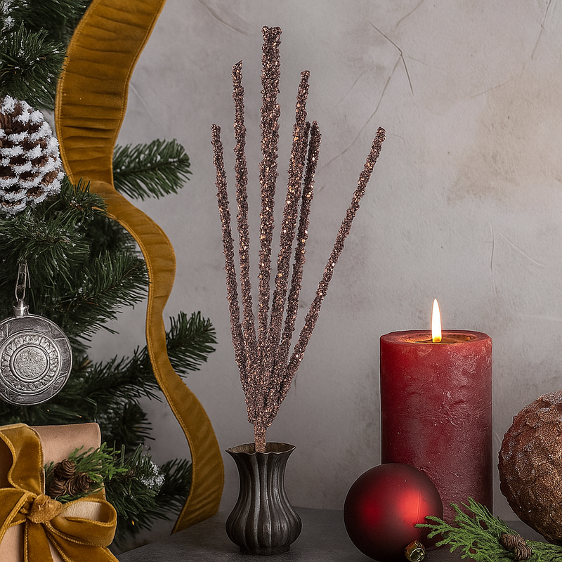Metallic Copper Decorative Spray – 58cm artificial Christmas stem