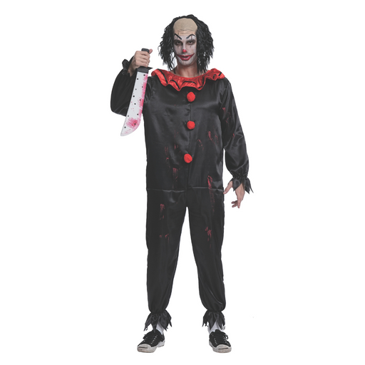 Ronis Costume Horror Clown Jumpsuit Black Adults XL