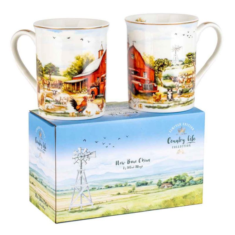 Ronis Country Life Mugs Red Sets of 2