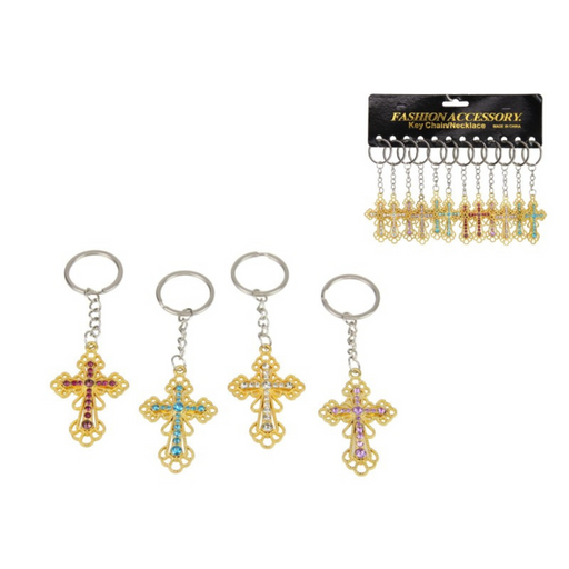 Ronis Cross With Coloured Crystal Gold Assorted