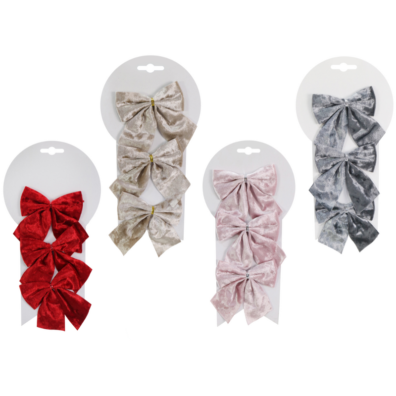 Ronis Crushed Velvet Bow 9x12cm 3pk Assorted