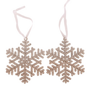 Acrylic snowflake tree ornaments 8cm 2 pack with champagne and sage green glitter