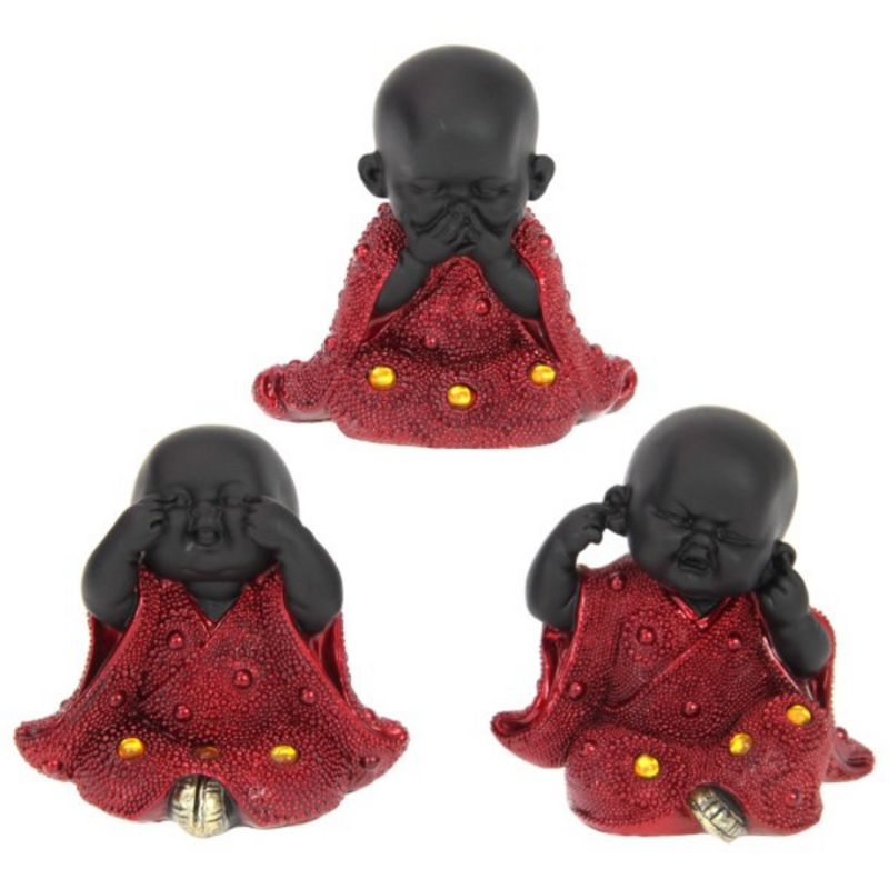 Ronis Cute Wise Monks In Red Beaded 9cm Assorted