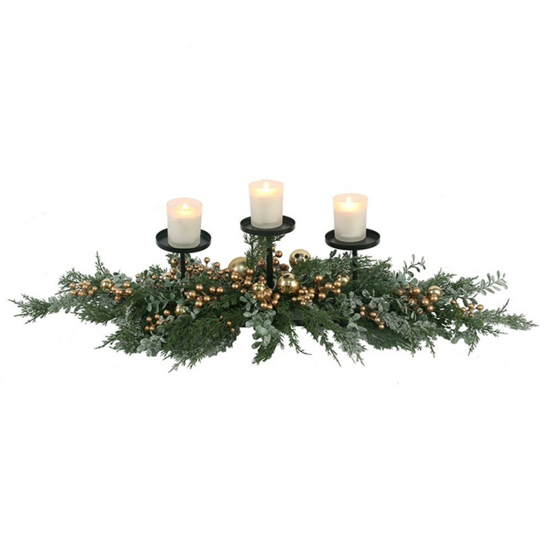 Ronis Cypress Pine With Gold Baubles & Berries Candelabra 104x35.5x21.5cm