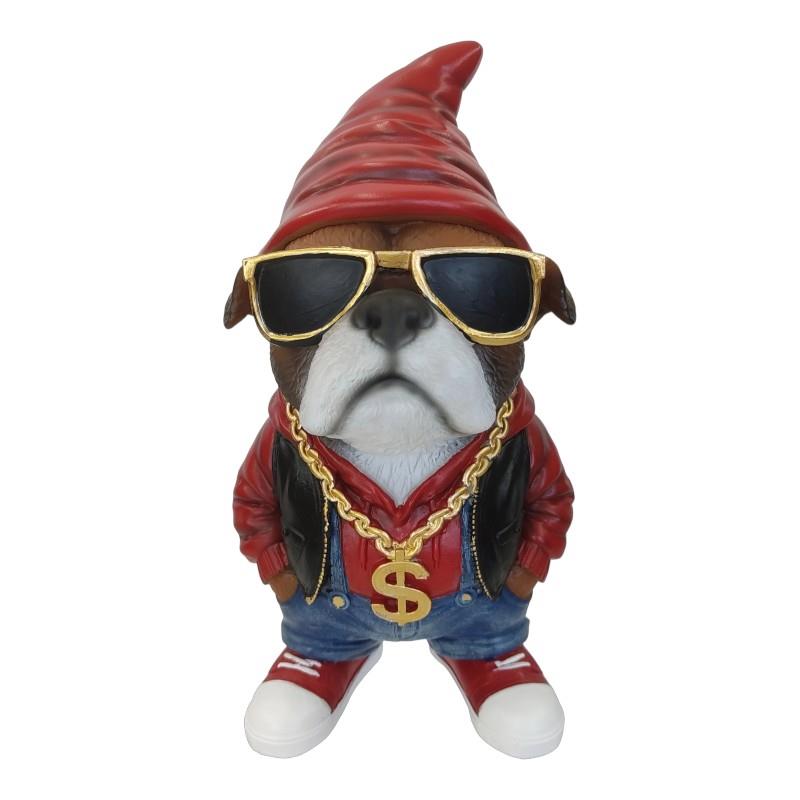 Standing dog with gangster gnome ornament 29cm
