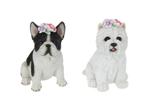 15CM SITTING DOG W/FLOWERS ON HEAD 2 ASS