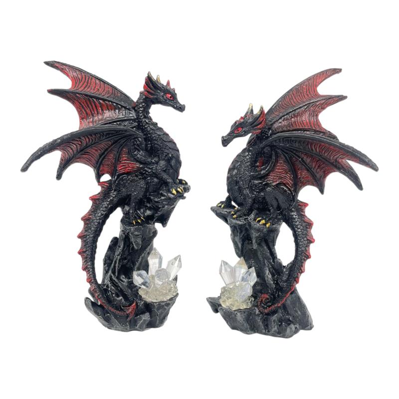 Black and red dragon with crystal figurine