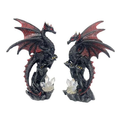 Black and red dragon with crystal figurine