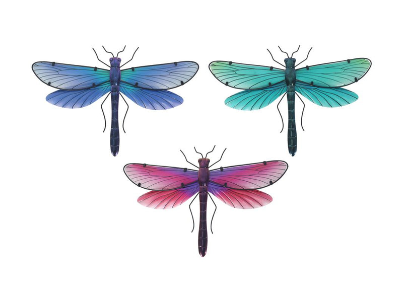Large metal and glass dragonfly wall art assorted