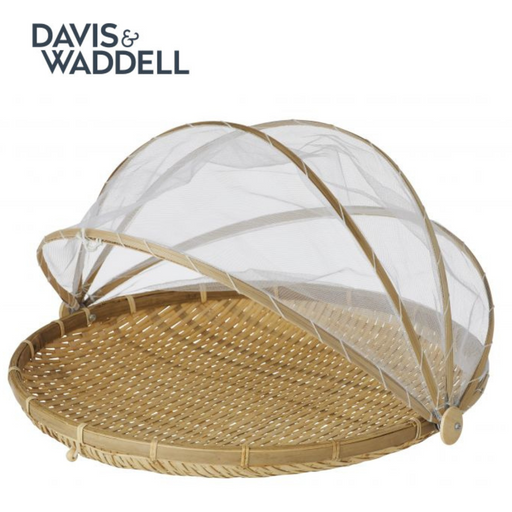 Davis & Waddell Collapsible Mesh Food Cover With Bamboo Tray Natural/White