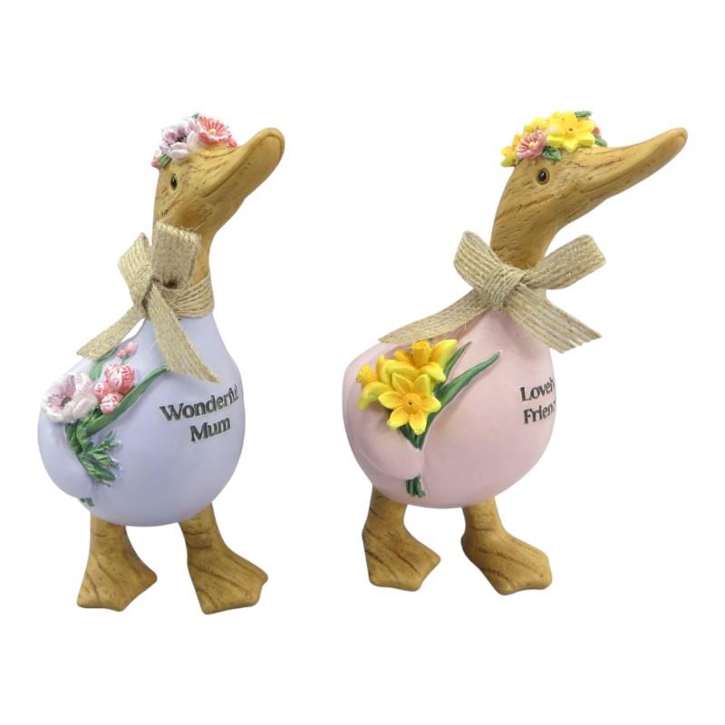 Assorted duck with floral design ornament 15.5cm