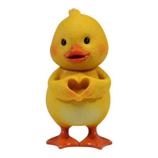 Standing yellow duck holding love heart ornament