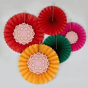 Diwali Multi-Coloured Paper Fan Decorations FSC – thumbnail