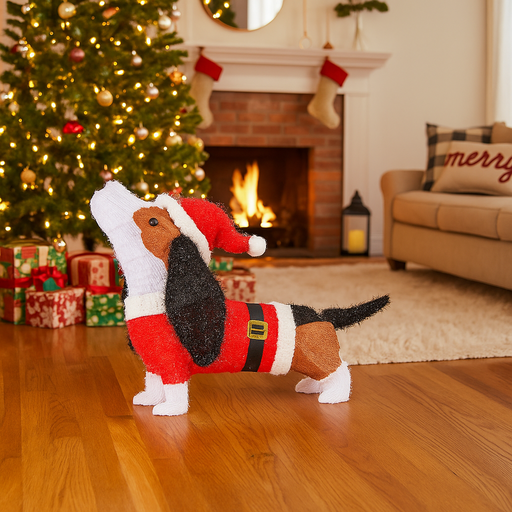 67cm light-up Christmas dachshund dog wearing Santa hat and scarf, for indoor and outdoor holiday decoration
