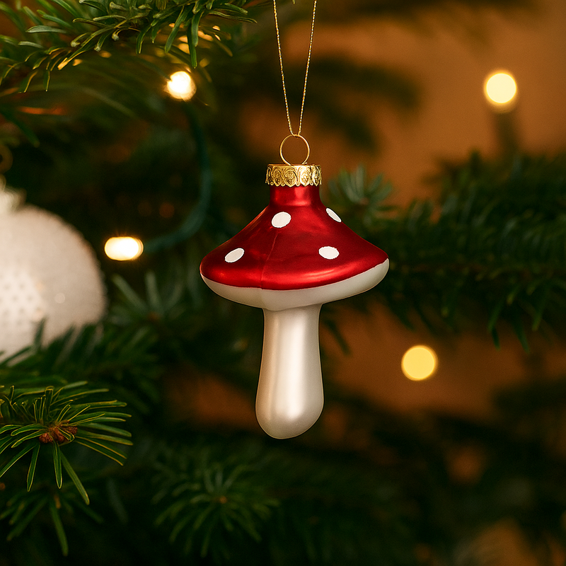 8cm red and white glass mushroom Christmas tree ornament