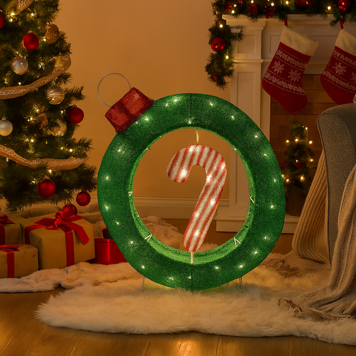 3D glitter bauble with candy cane LED Christmas light – low voltage holiday décor