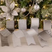 Assorted design silver ribbons 6.3cm x 5m roll for gift wrapping and festive decorations