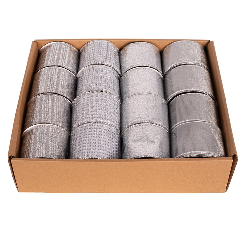 Assorted design silver ribbons 6.3cm x 5m roll for gift wrapping and festive decorations