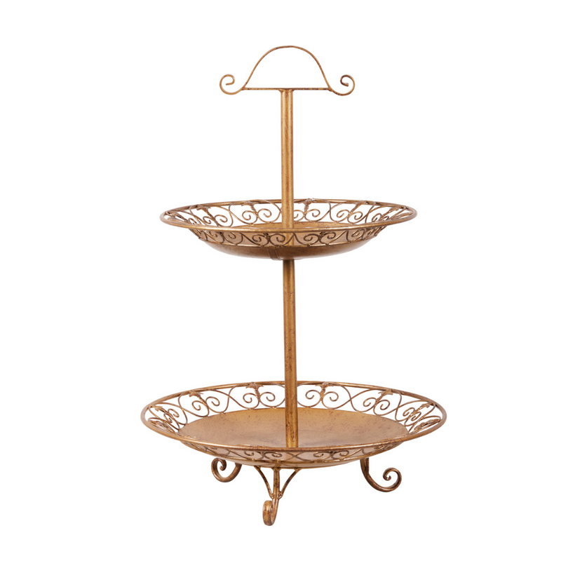 Display Stand with 2 Trays Antique Gold Metal 72cmH – elegant two-tier decorative tray stand for home, events, or retail displays