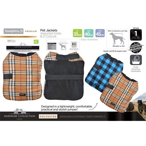 Dog fleece jacket in assorted colours, sizes 35cm 40cm 45cm
