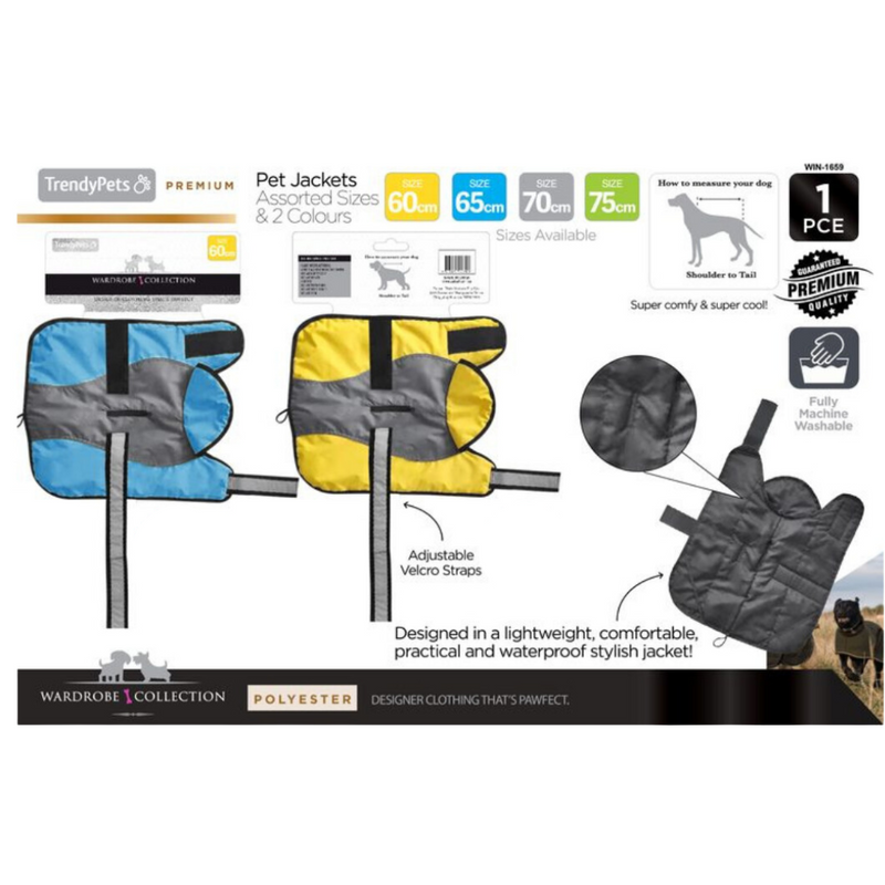 Large weatherproof dog jacket assorted colours sizes 60cm 65cm 70cm 75cm