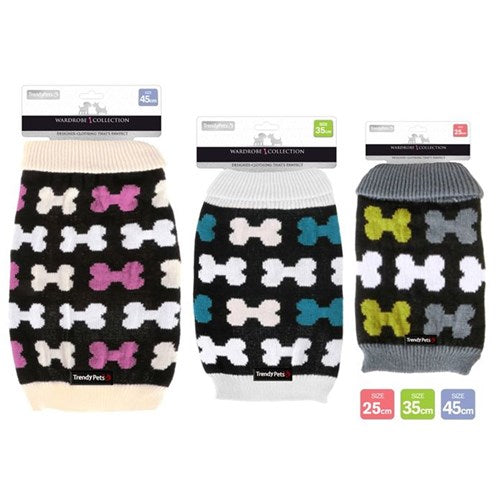 Dog jumper with bone print in assorted colours, sizes 25cm 35cm 45cm