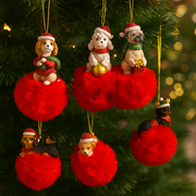 Assorted Christmas dog ornaments with fluffy pom poms and festive holiday designs – thumbnail