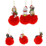 Assorted Christmas dog ornaments with fluffy pom poms and festive holiday designs – thumbnail