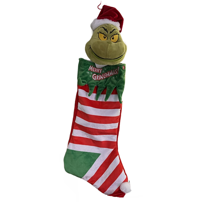 Dr. Seuss Animated Big Grinch Head Stocking 64cm with plush design and moving Grinch head