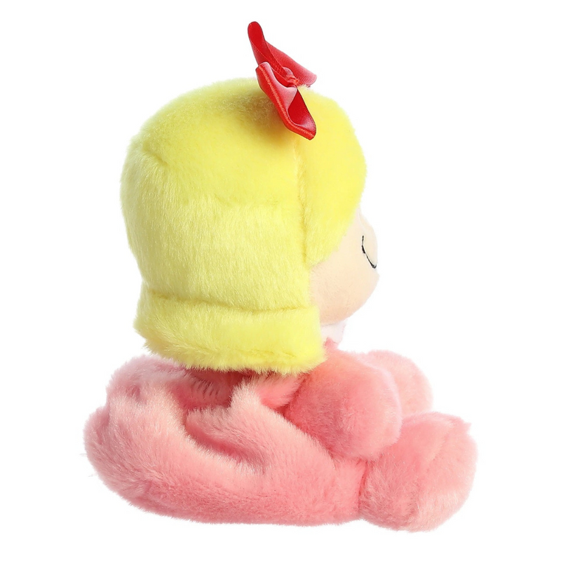 Palm-sized 12cm Aurora Palm Pals plush of Cindy-Lou Who in a pink dress with bow, from Dr. Seuss.